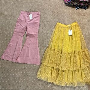 Joyfolie Pink Flared corduroy Pants and mustard Yellow dot maxi Skirt!